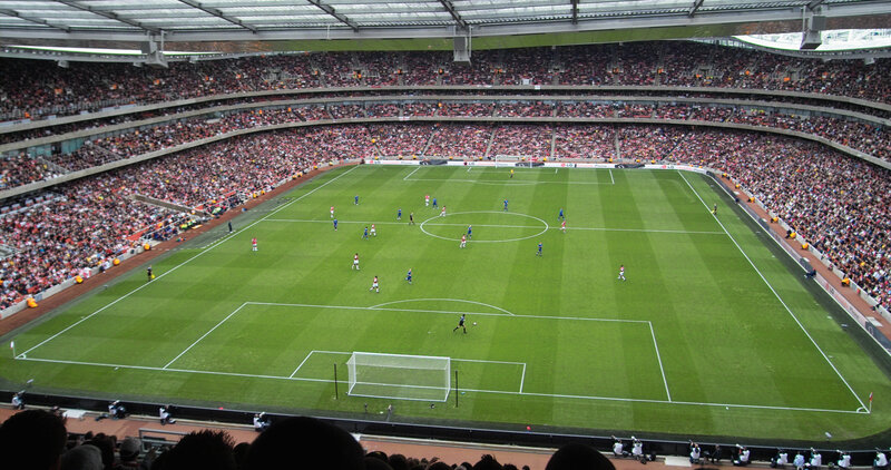 Soccer match in large stadium