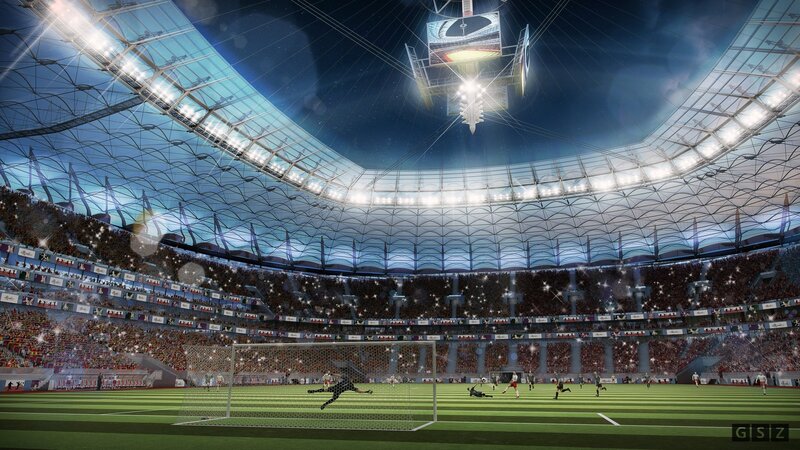 Soccer Match in Stadium — Green, Dramatic