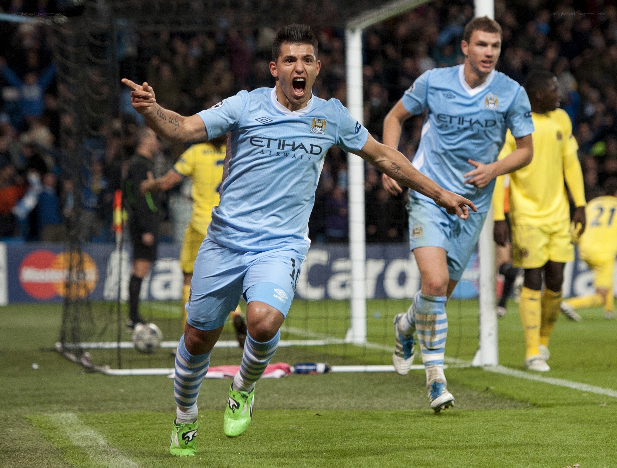 Soccer player celebrates goal