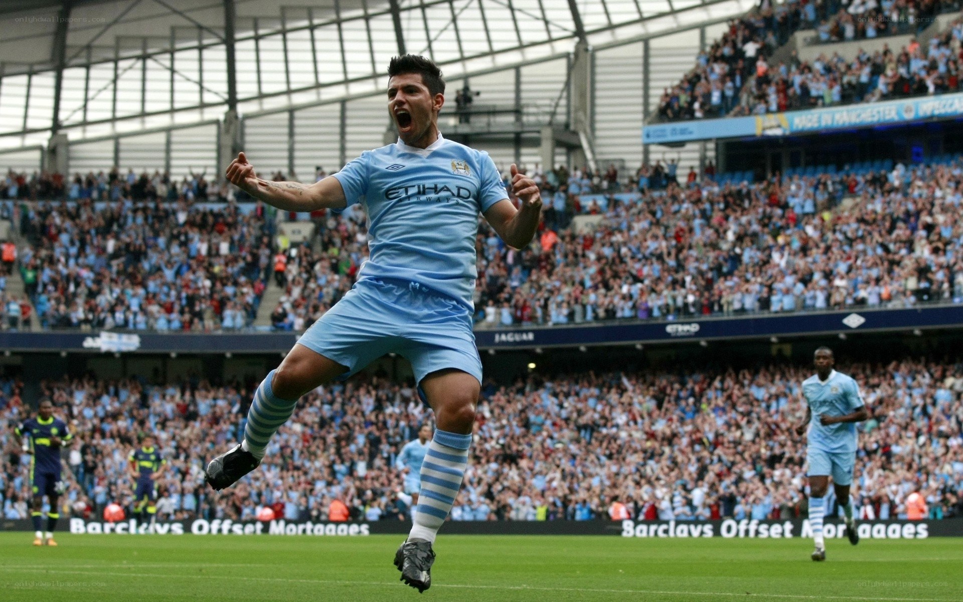 Soccer player celebrates goal