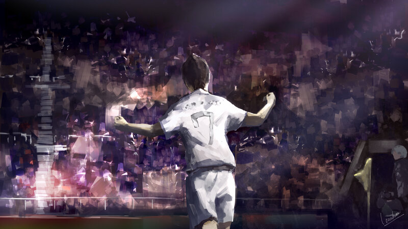 Soccer Player Celebrating — White, Dramatic