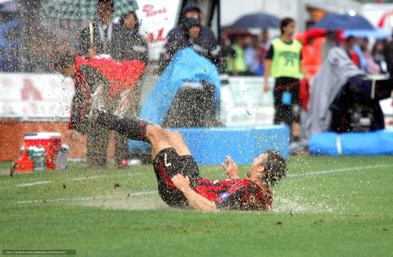 Soccer player falls in water