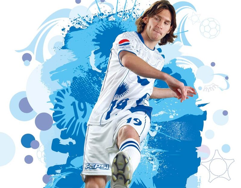 Soccer Player in Action — Blue, Dynamic, Illustration