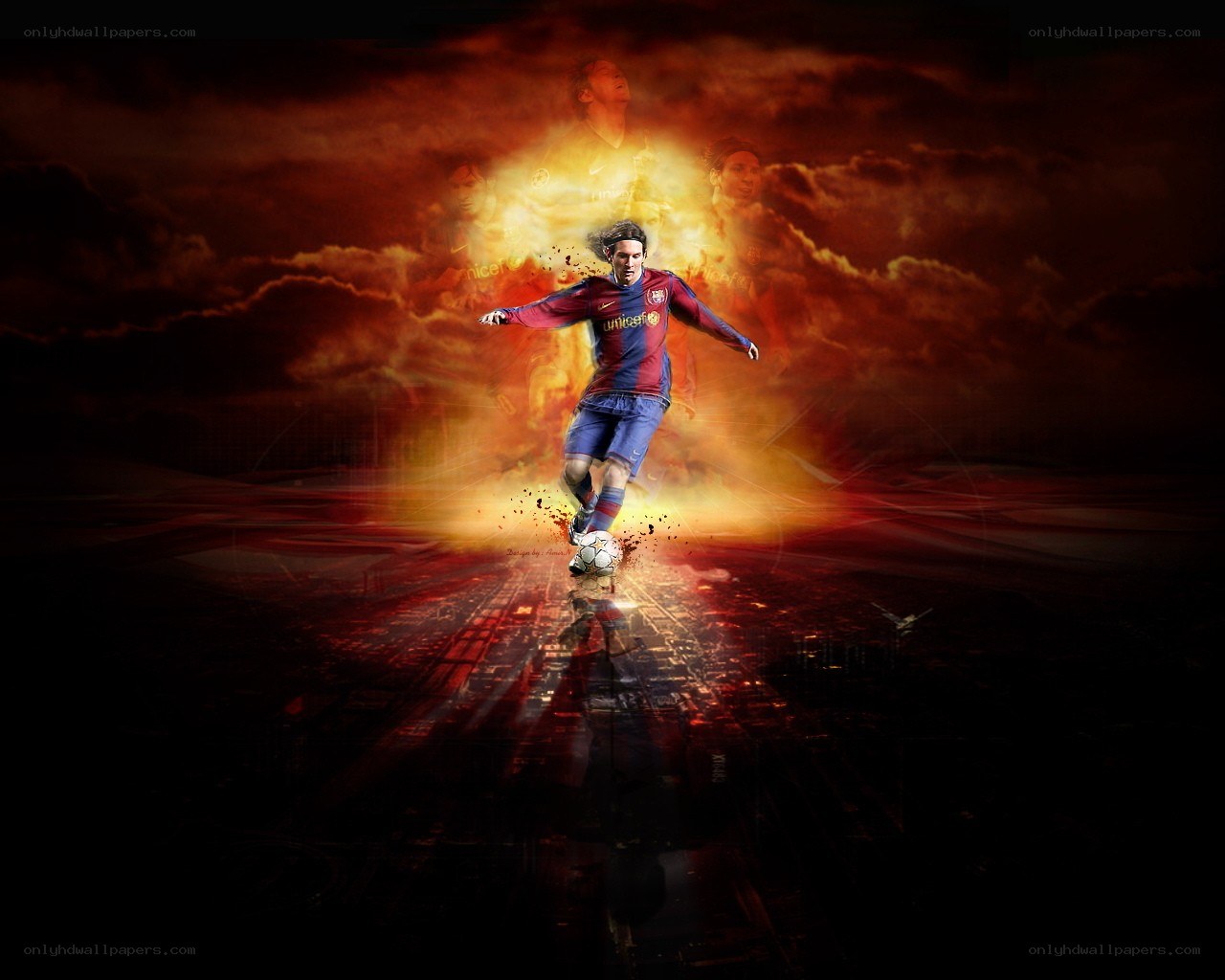 Soccer player in fiery action