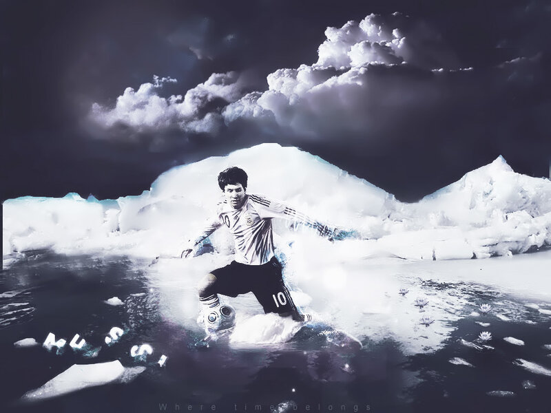 Soccer player in icy landscape