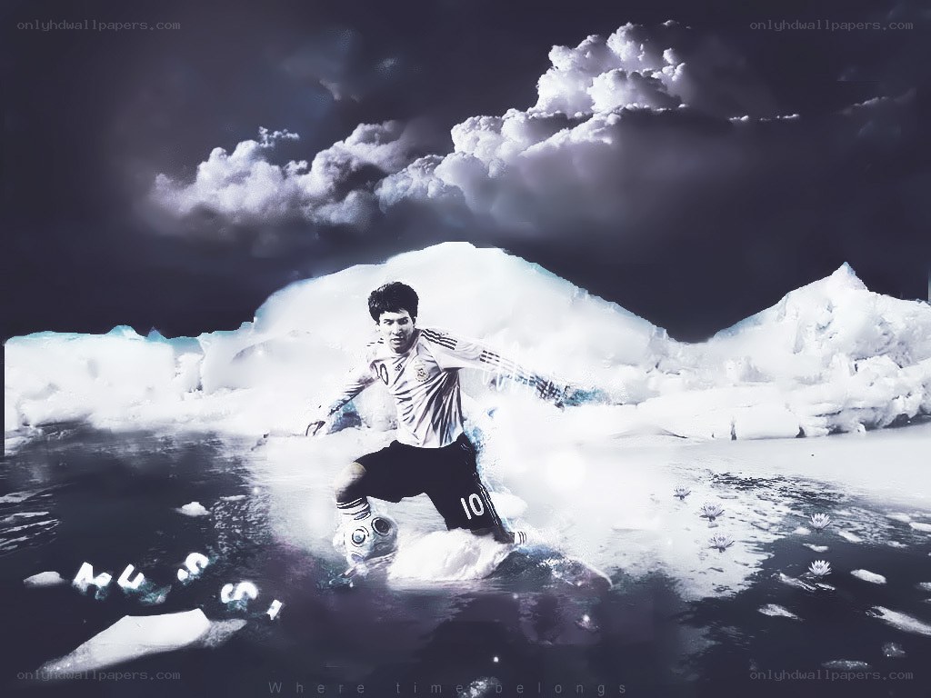 Soccer player in icy landscape