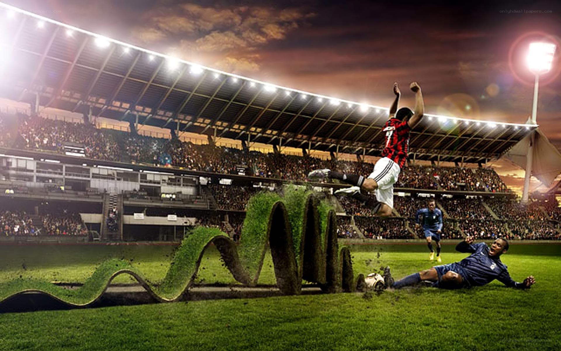 Soccer player in mid-air kick
