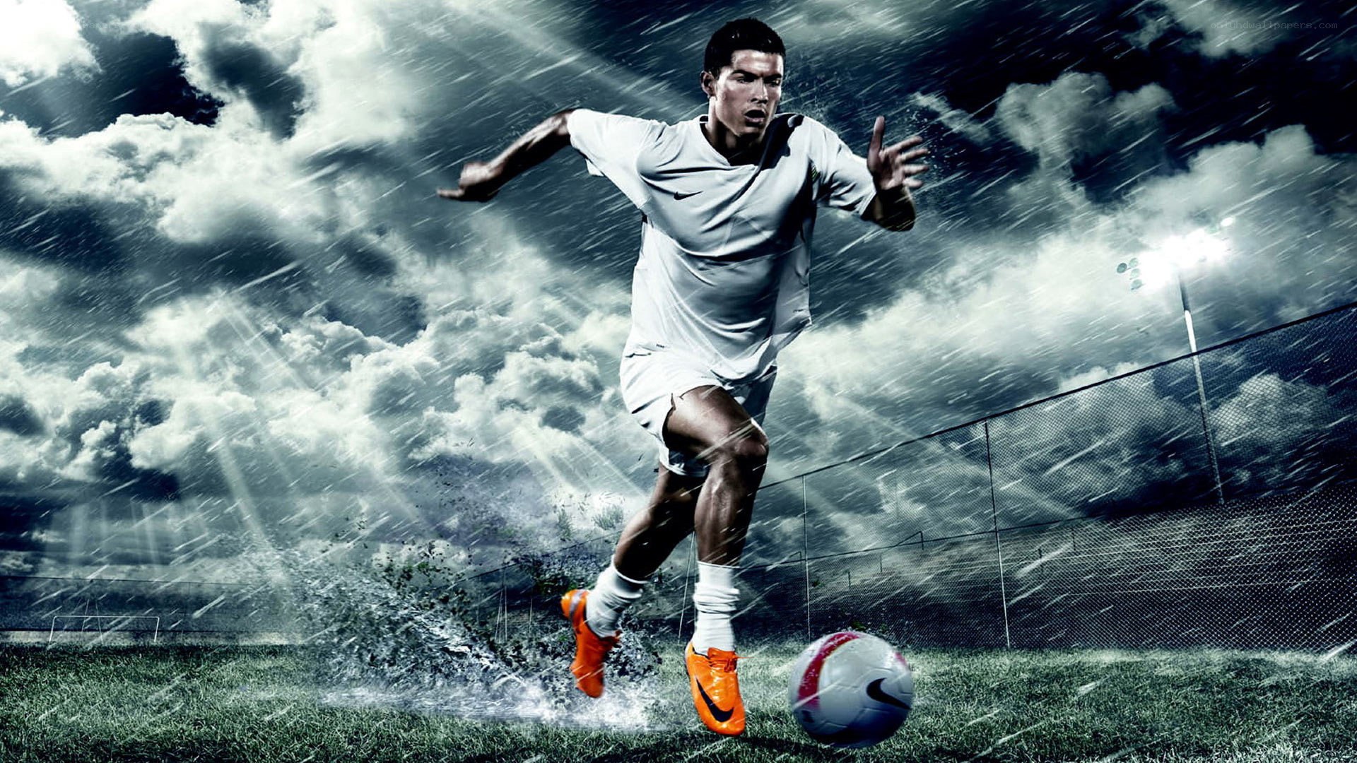 soccer player in rain