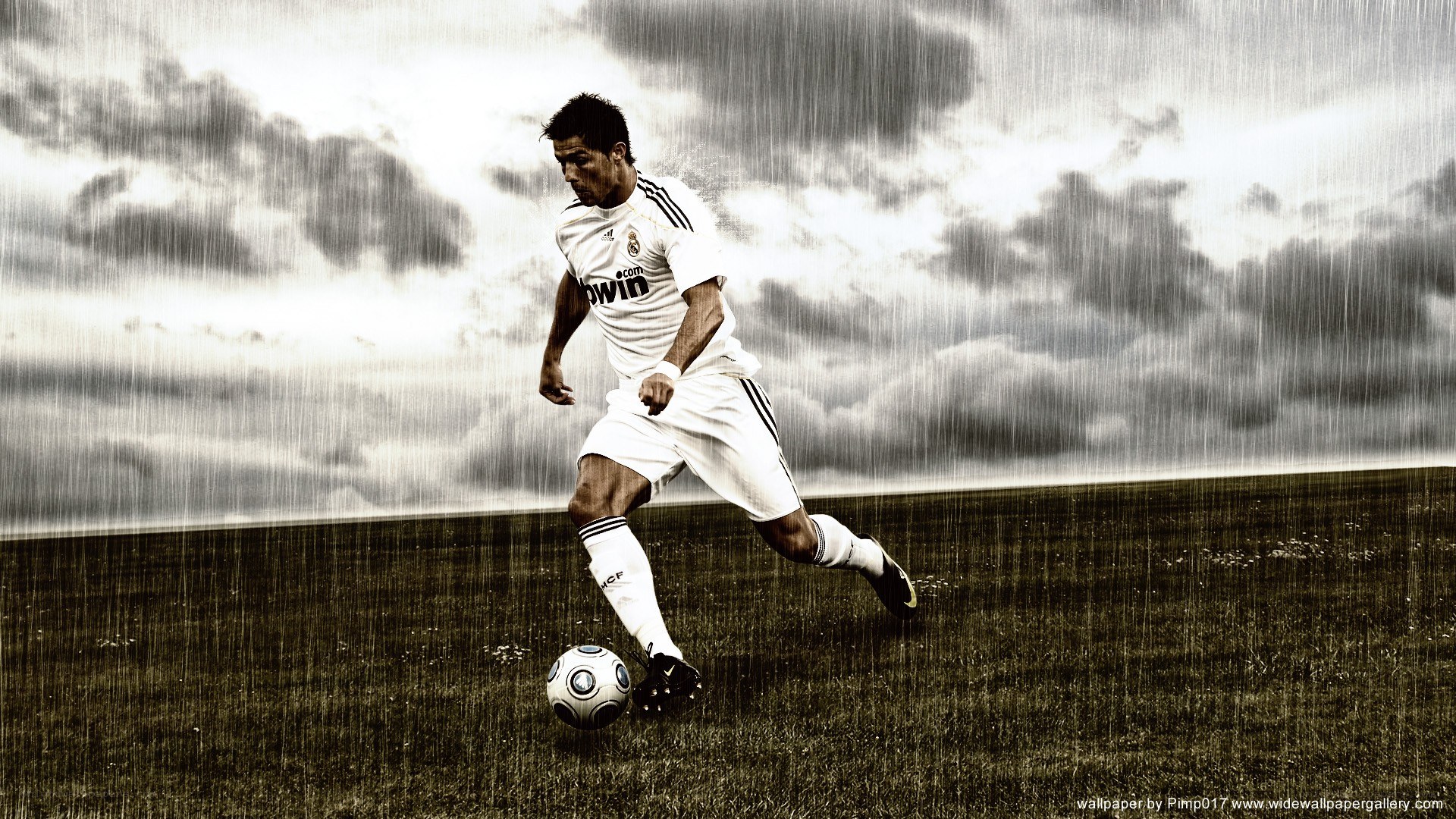 Soccer player in rain