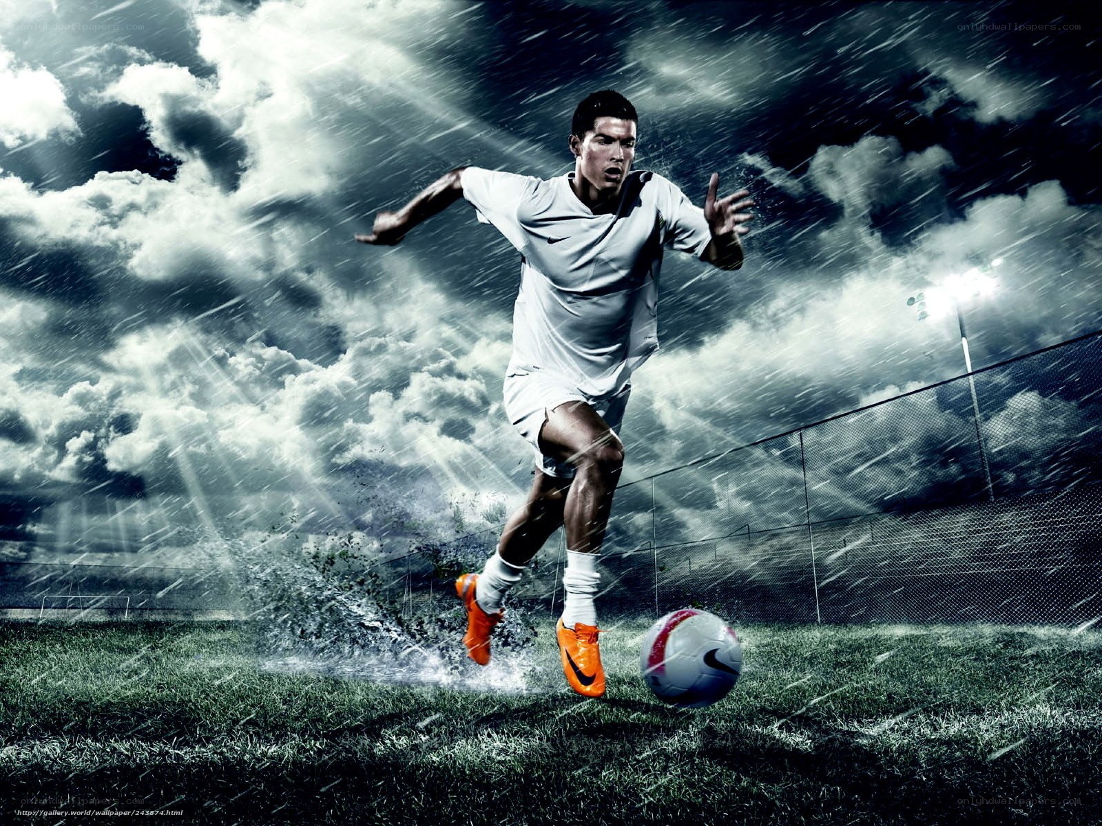 Soccer player in rain