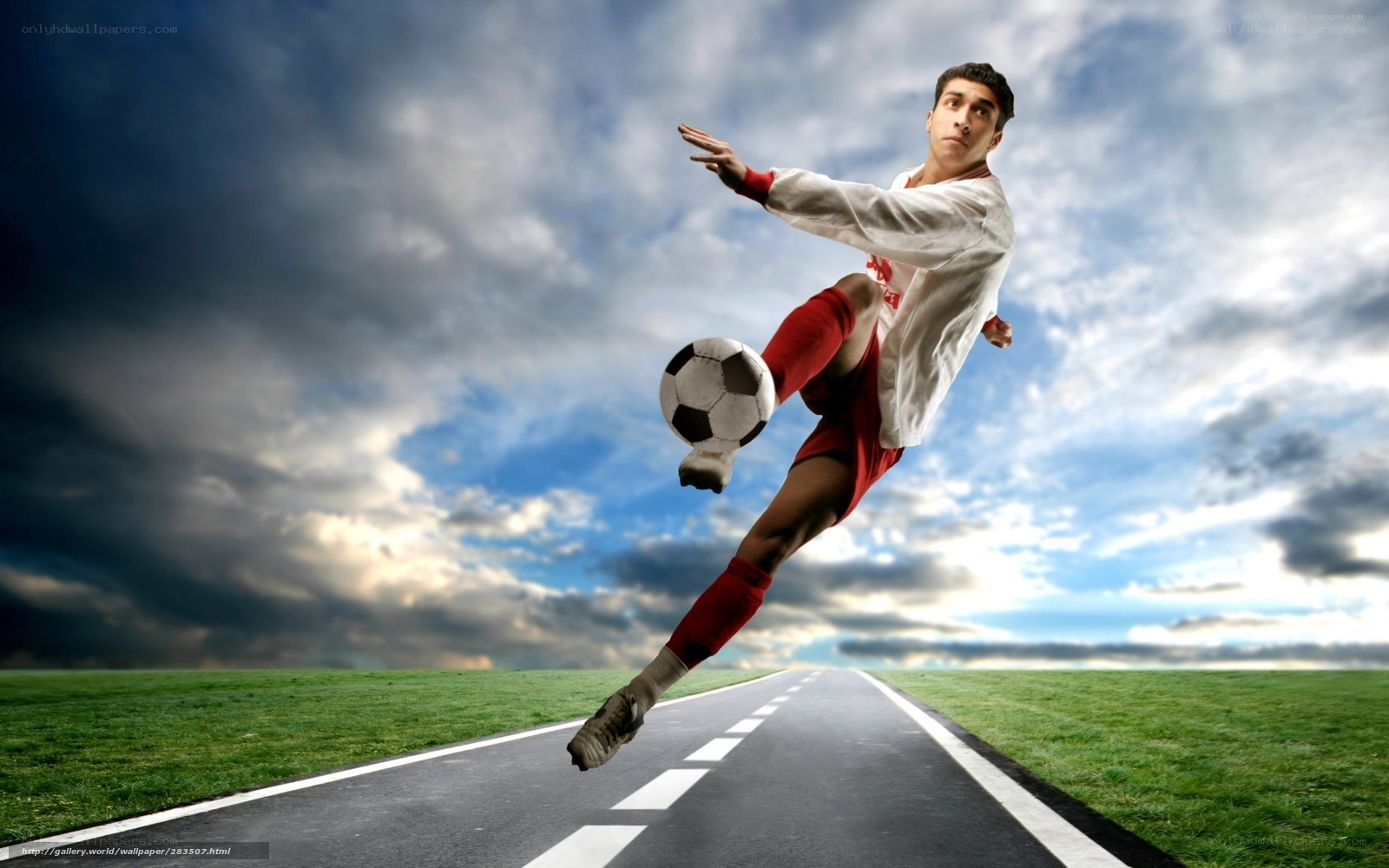Soccer player kicking ball