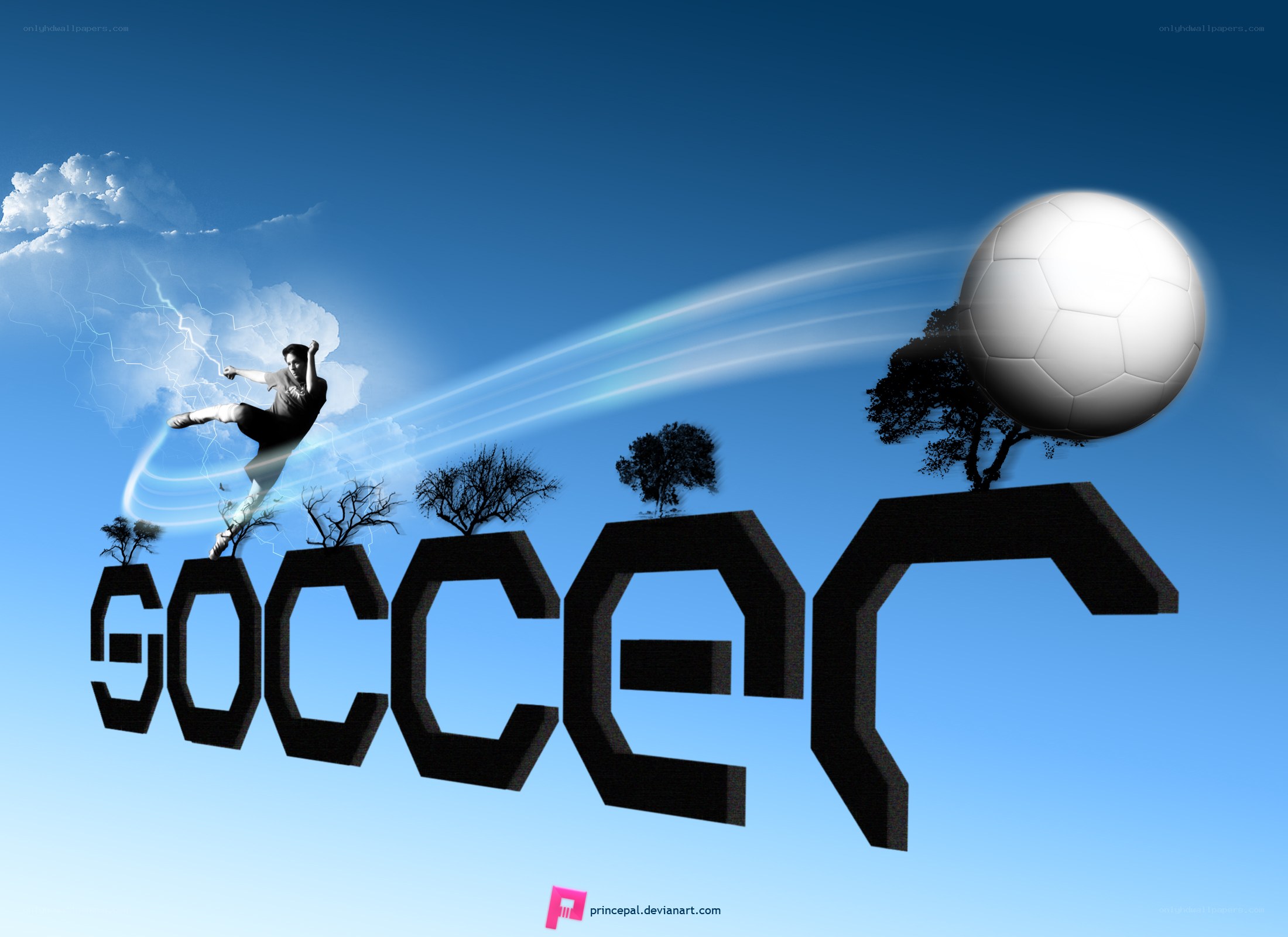 Soccer player kicking ball