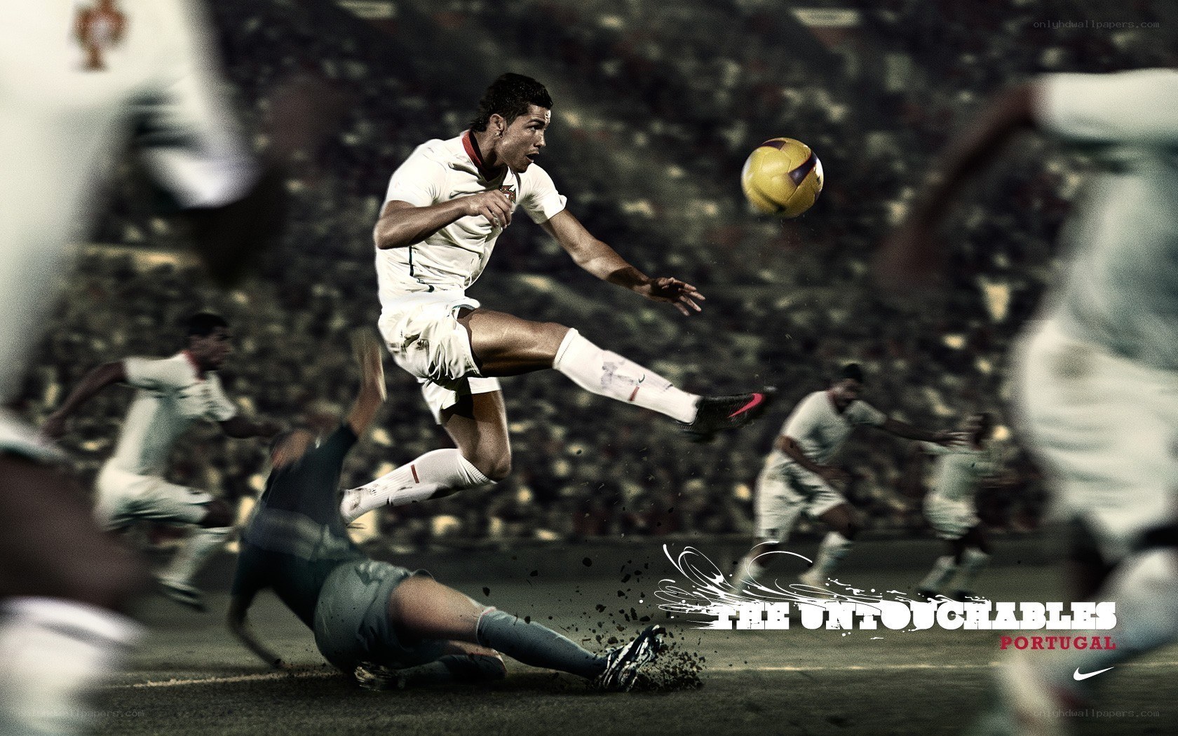 Soccer player kicking ball