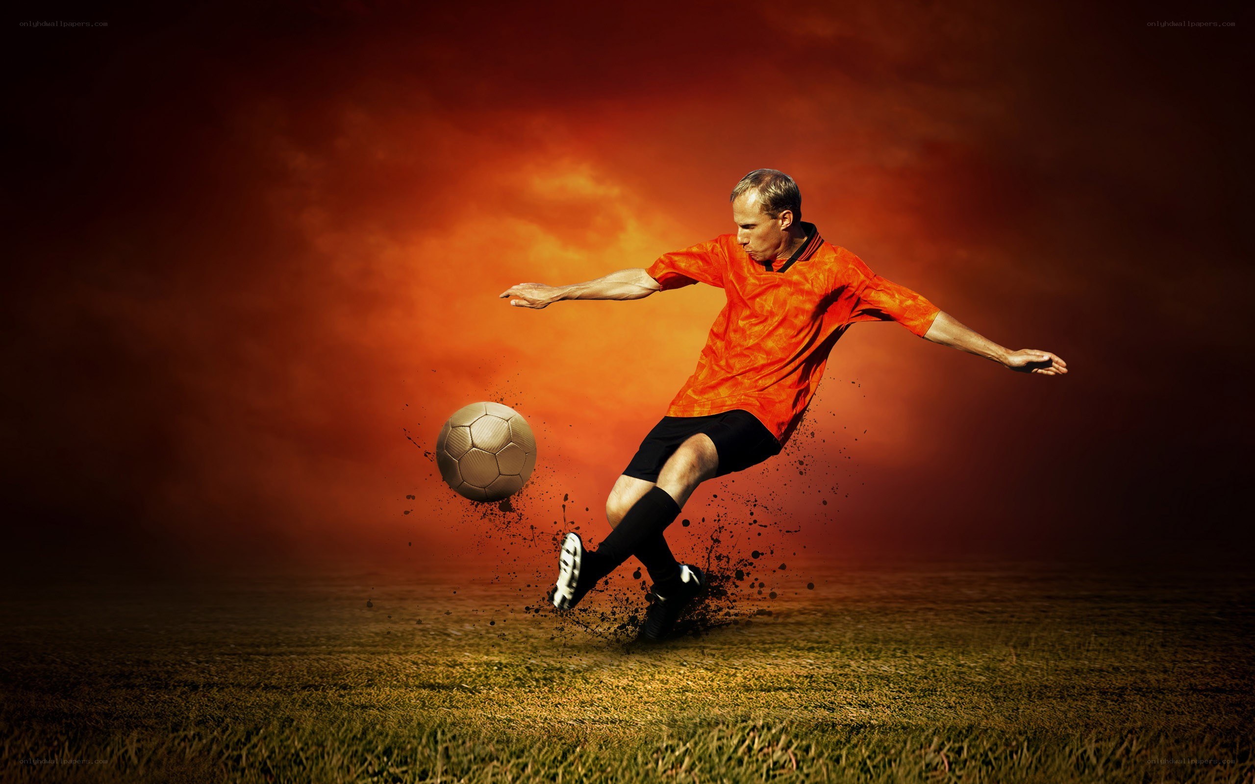 Soccer player kicking ball