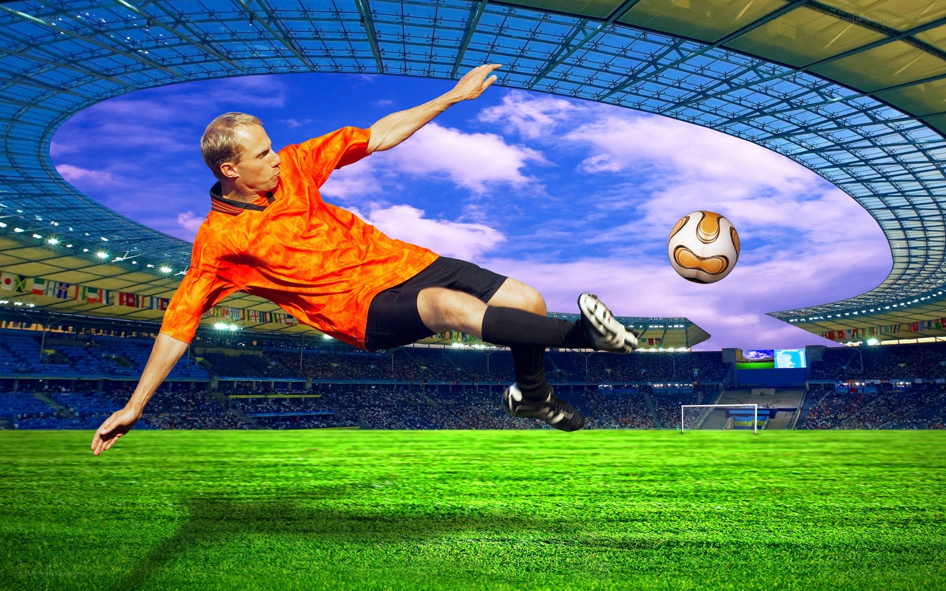 Soccer player kicking ball