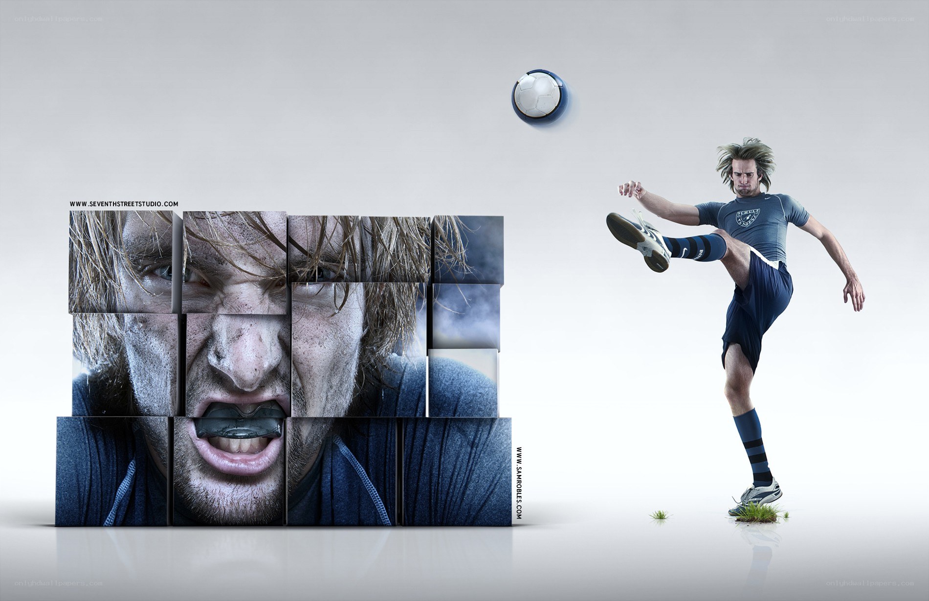 Soccer player kicking ball
