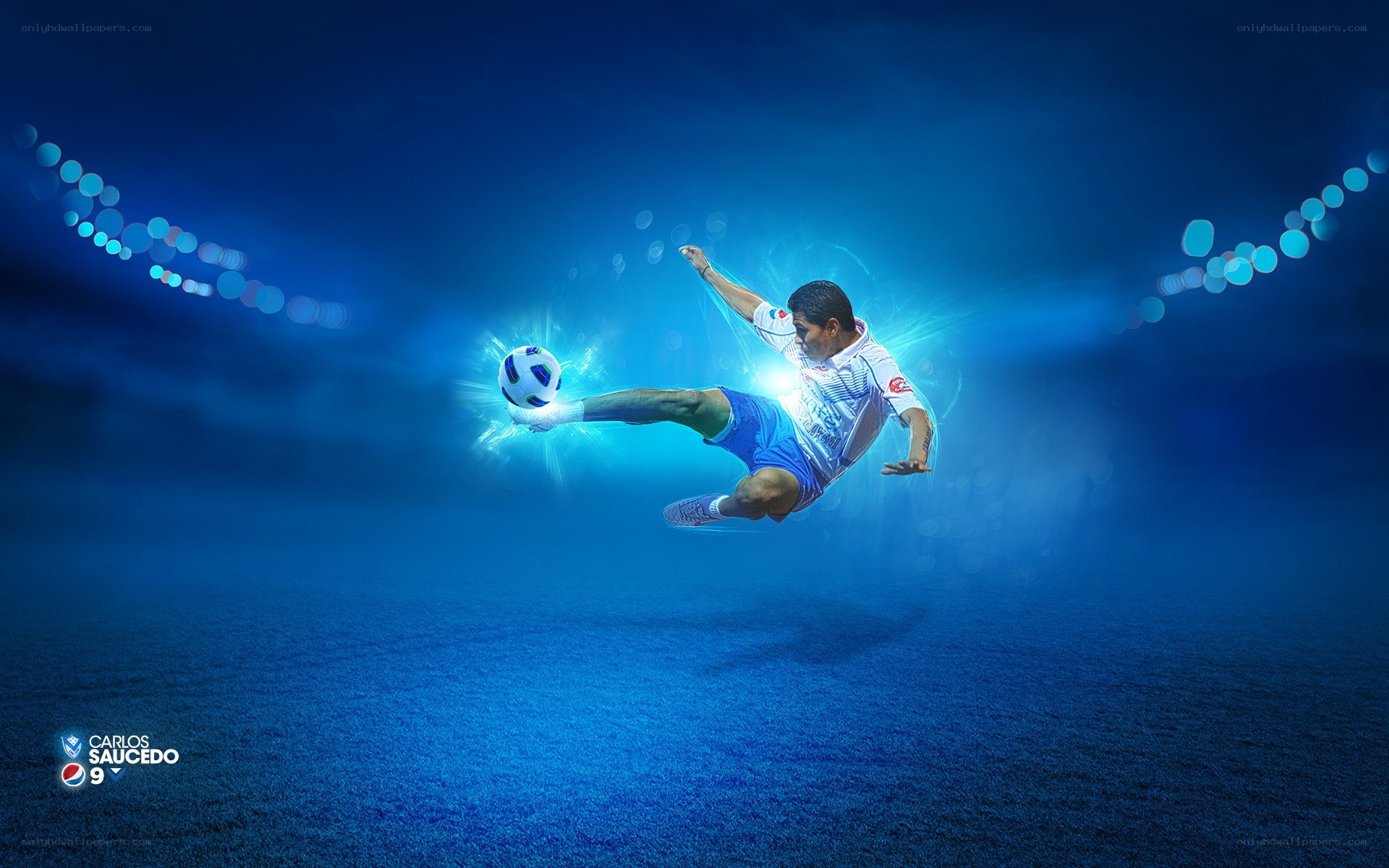 Soccer player kicking ball