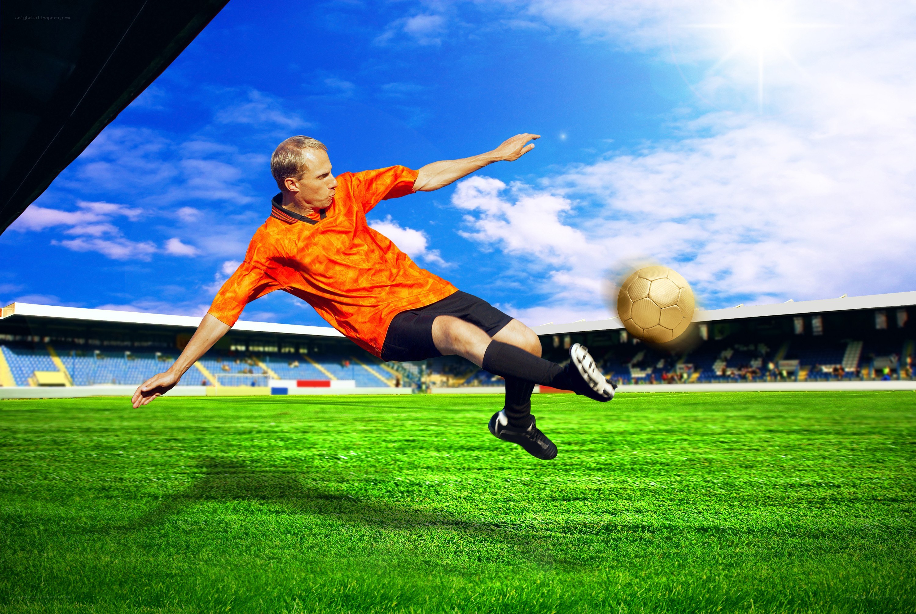Soccer player kicking ball