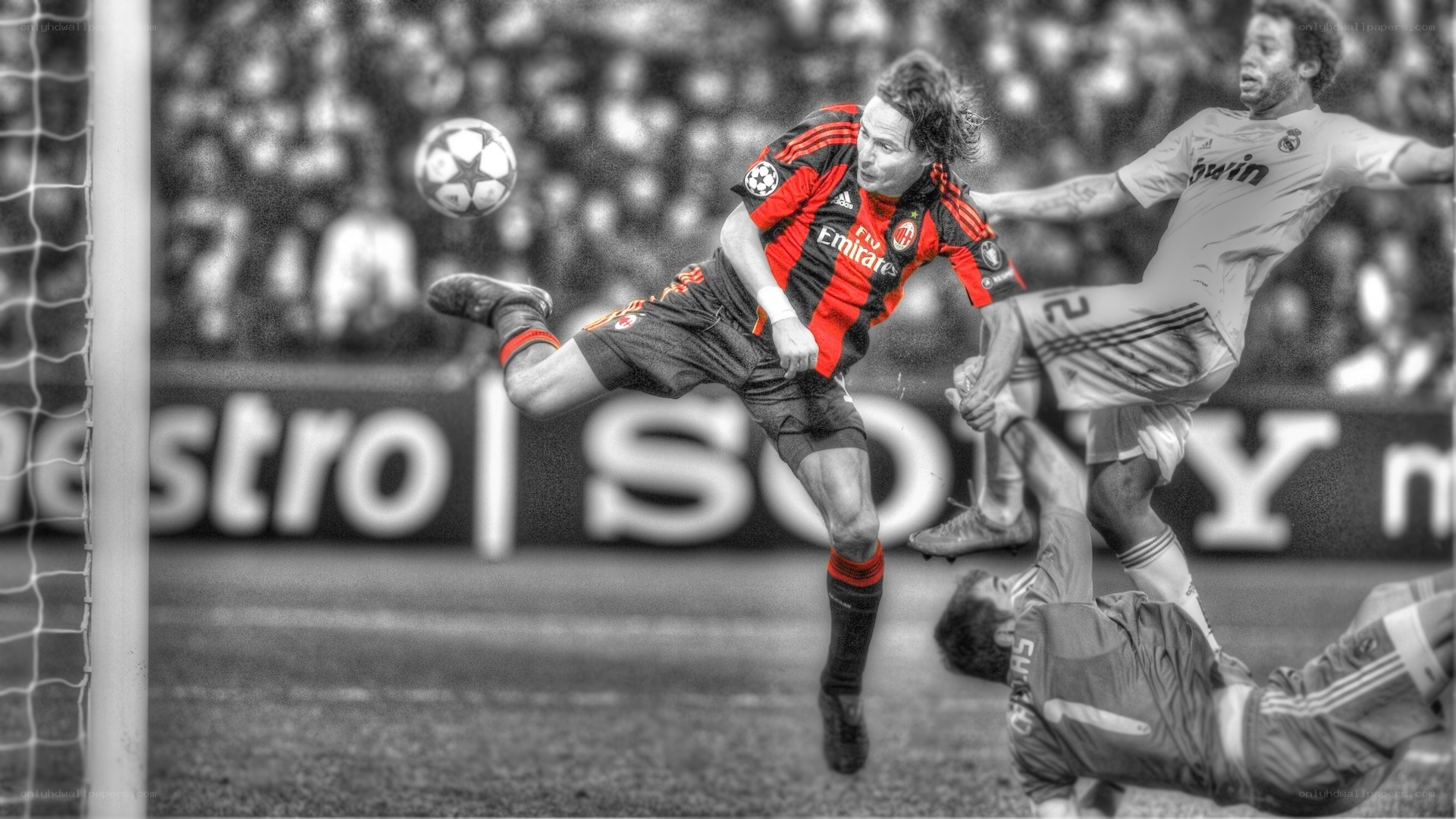 Soccer player kicking ball