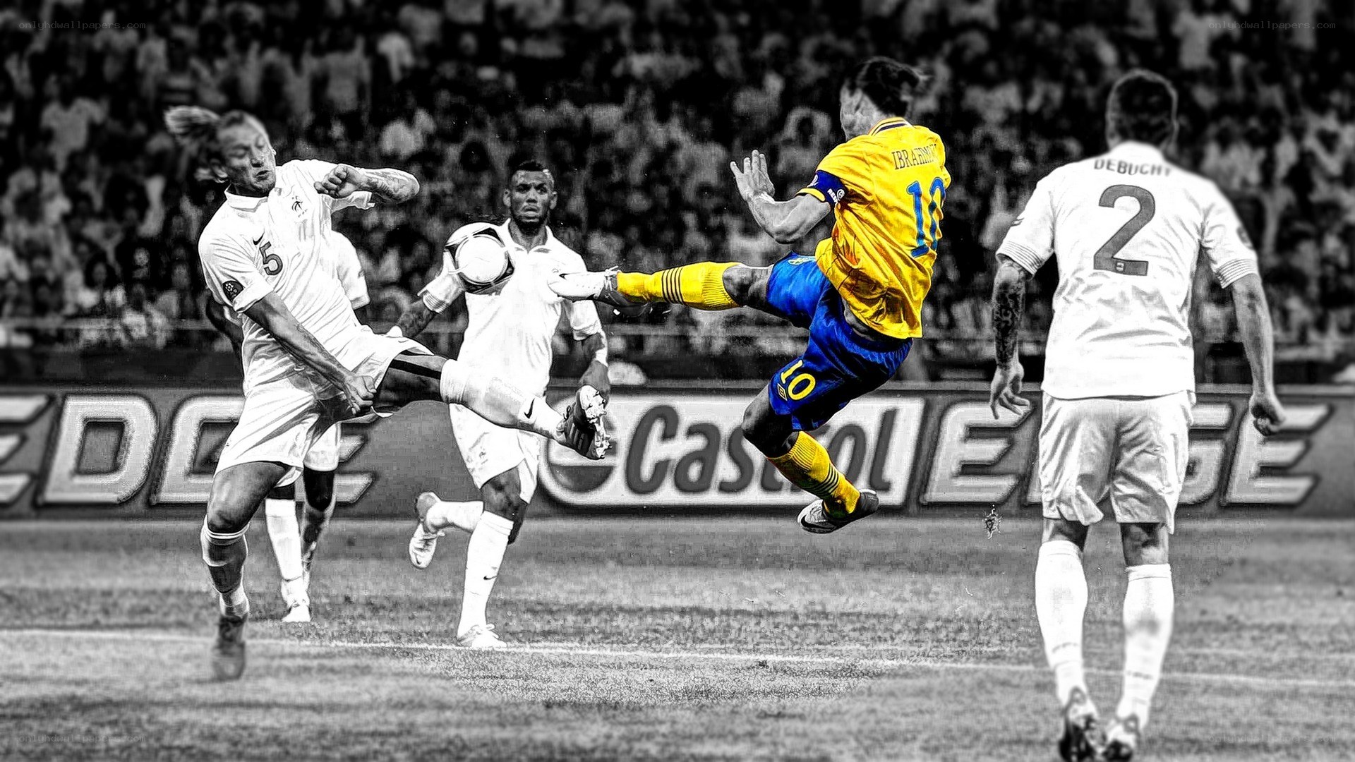 Soccer player kicking ball