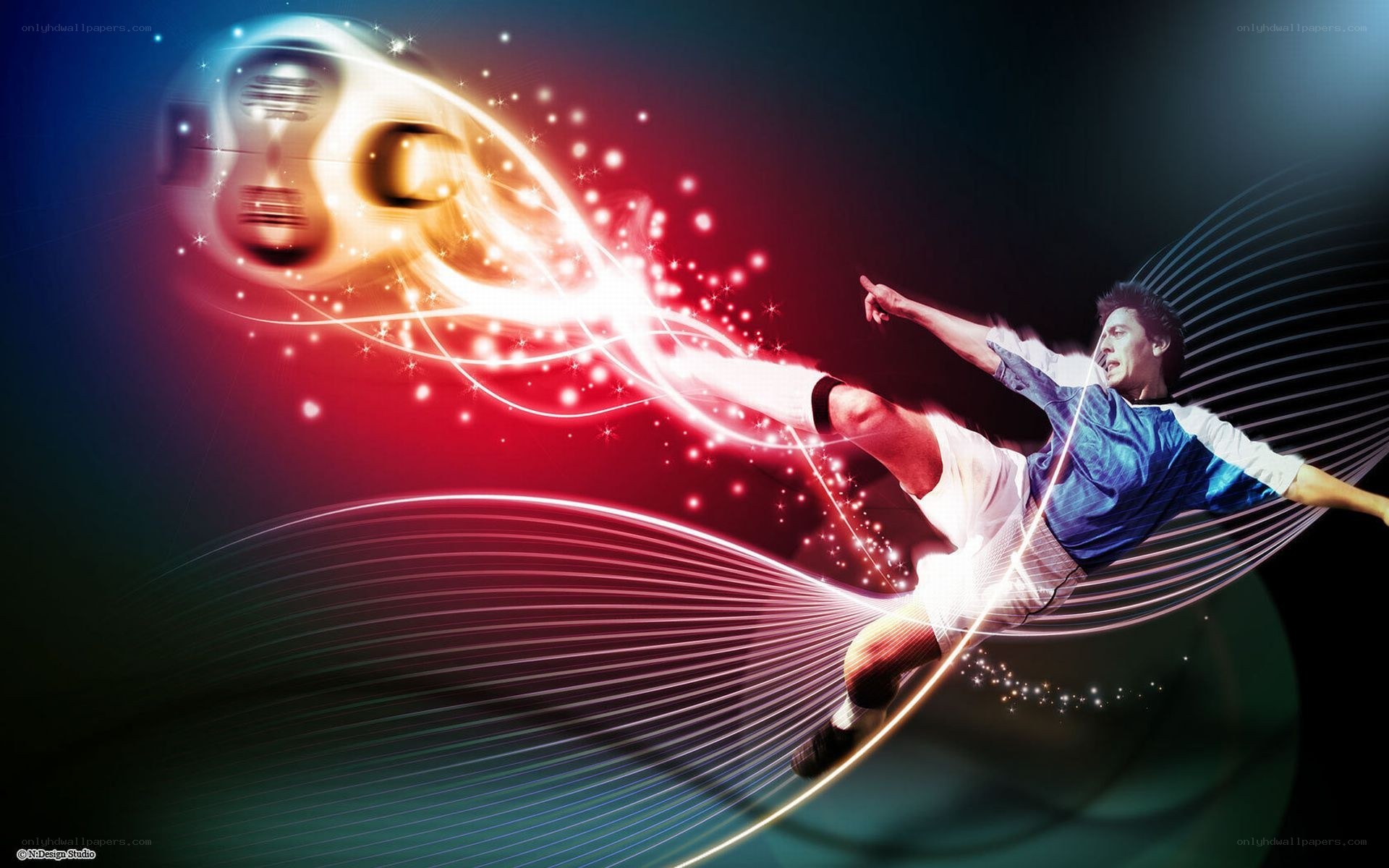 Soccer player kicking ball