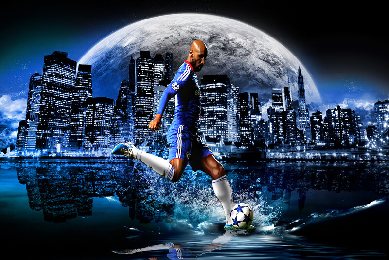 Soccer Player Kicking Ball — Blue, Dramatic, Night