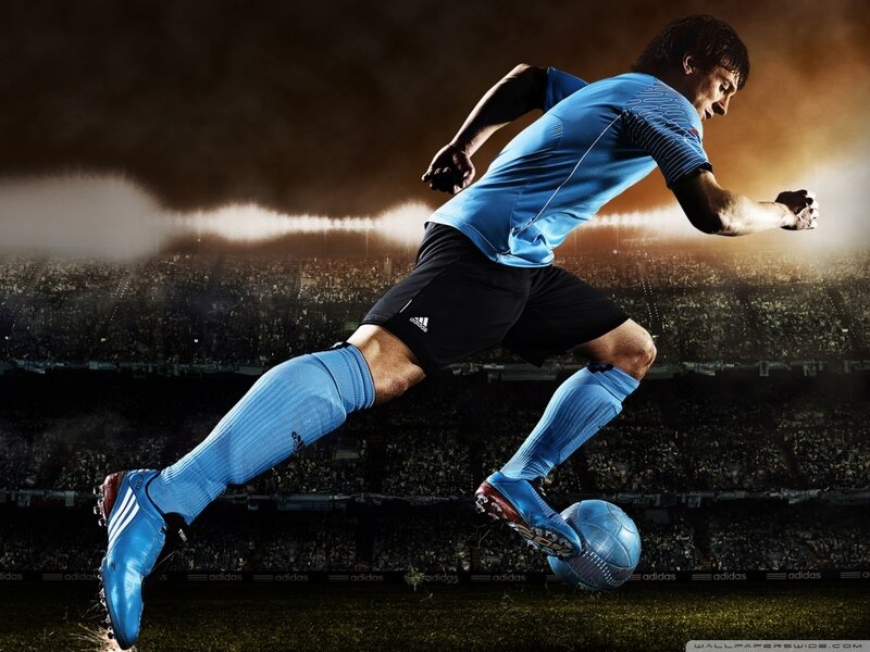 Soccer Player Kicking Ball — Blue, Dramatic
