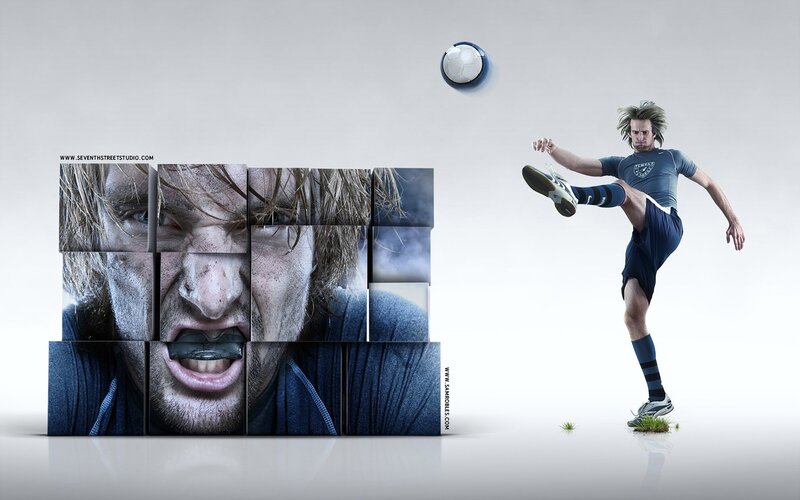 Soccer Player Kicking Ball — Gray
