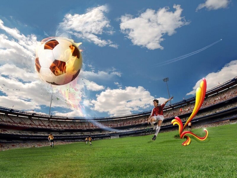 Soccer Player Kicking Ball — Green, Dramatic, Afternoon, Digital Art