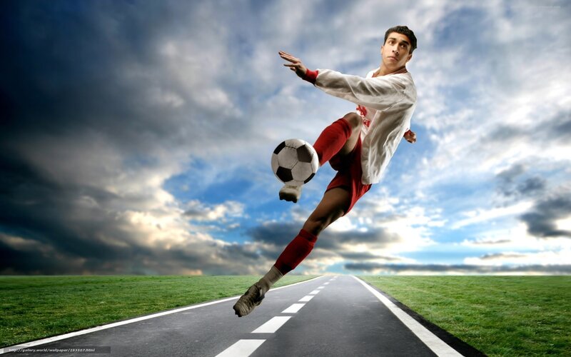 Soccer Player Kicking Ball — Green, Dramatic, Afternoon, Photograph