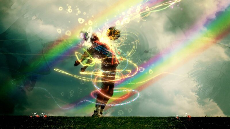 Soccer Player Kicking Ball — Green, Energetic, Digital Art
