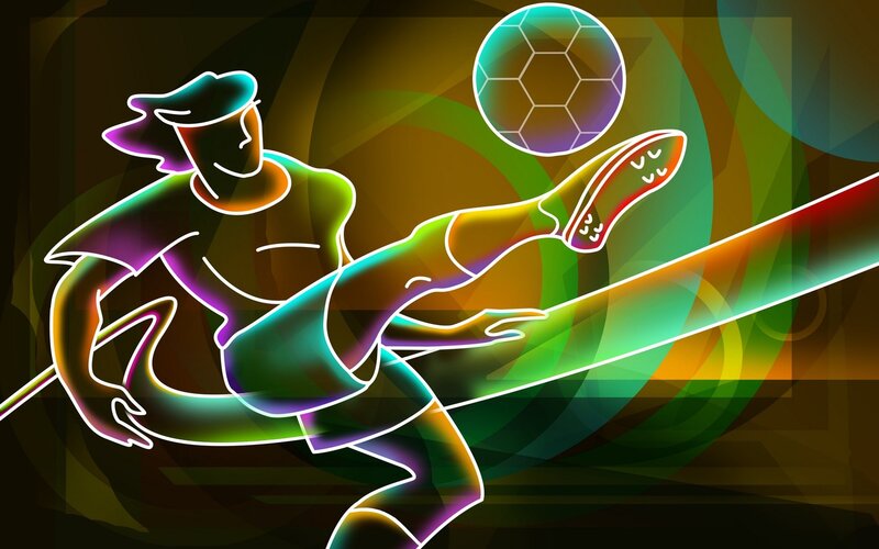 Soccer Player Kicking Ball — Green, Energetic