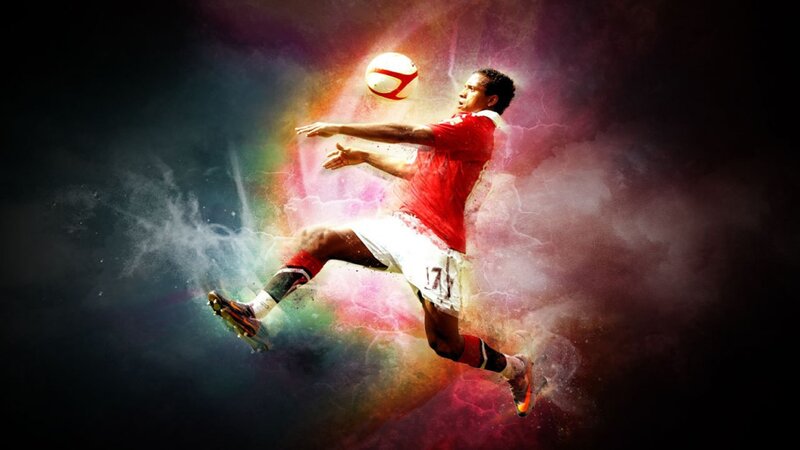 Soccer Player Kicking Ball — Red, Dramatic, Digital Art