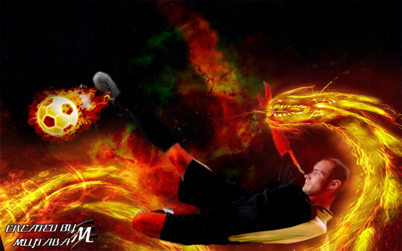 Soccer Player Kicking Ball — Red, Dramatic, Night