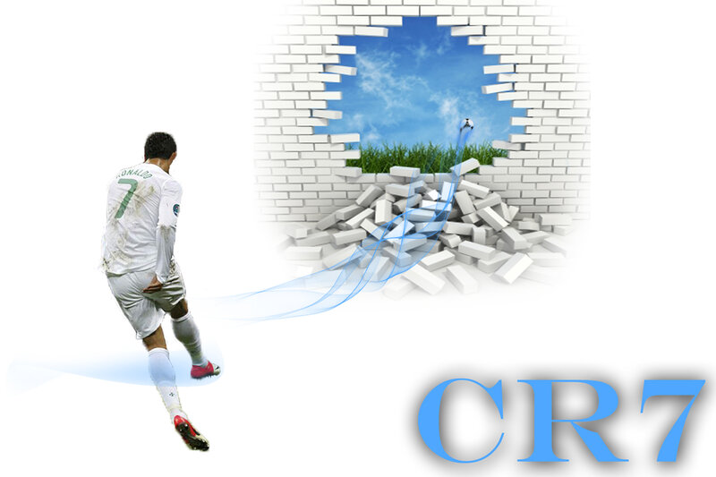 Soccer Player Kicking Ball — White, Dramatic, Digital Art, Brick Wall