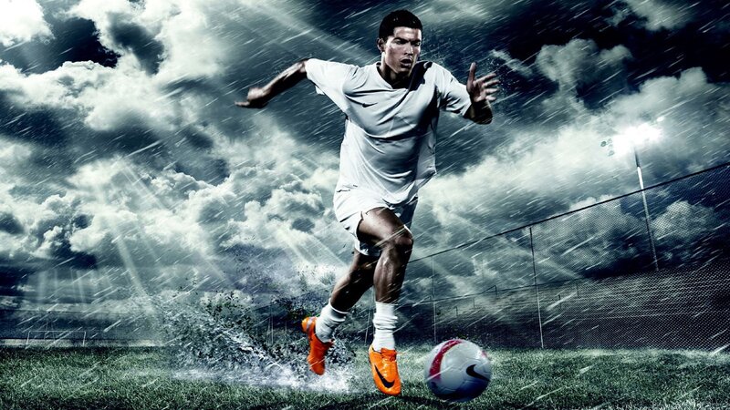 Soccer Player Kicking Ball — White, Dramatic, Night