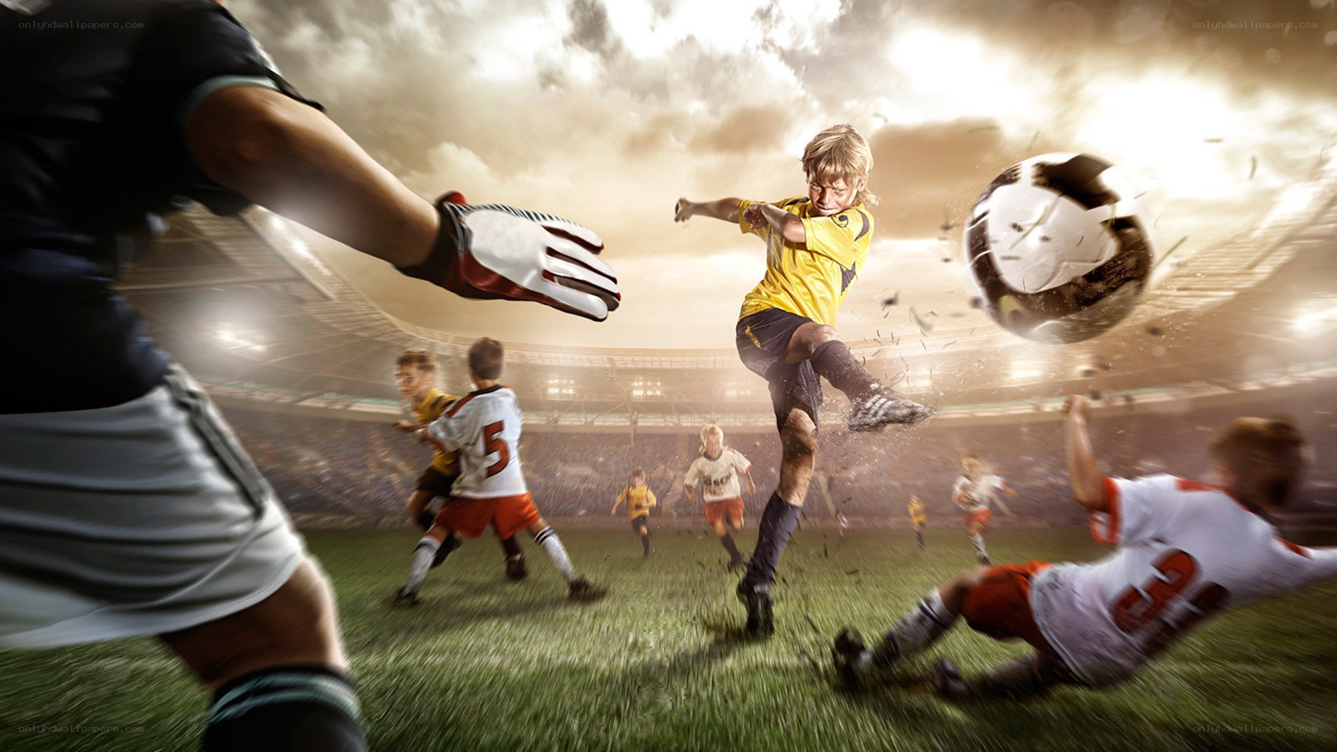 Soccer player kicks ball