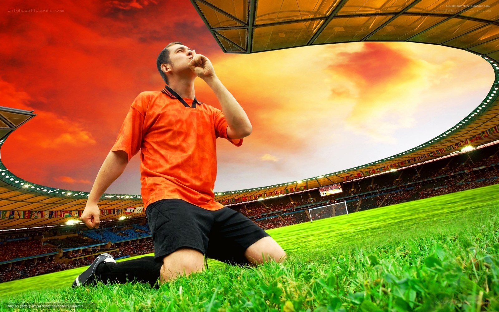 Soccer player on field at sunset