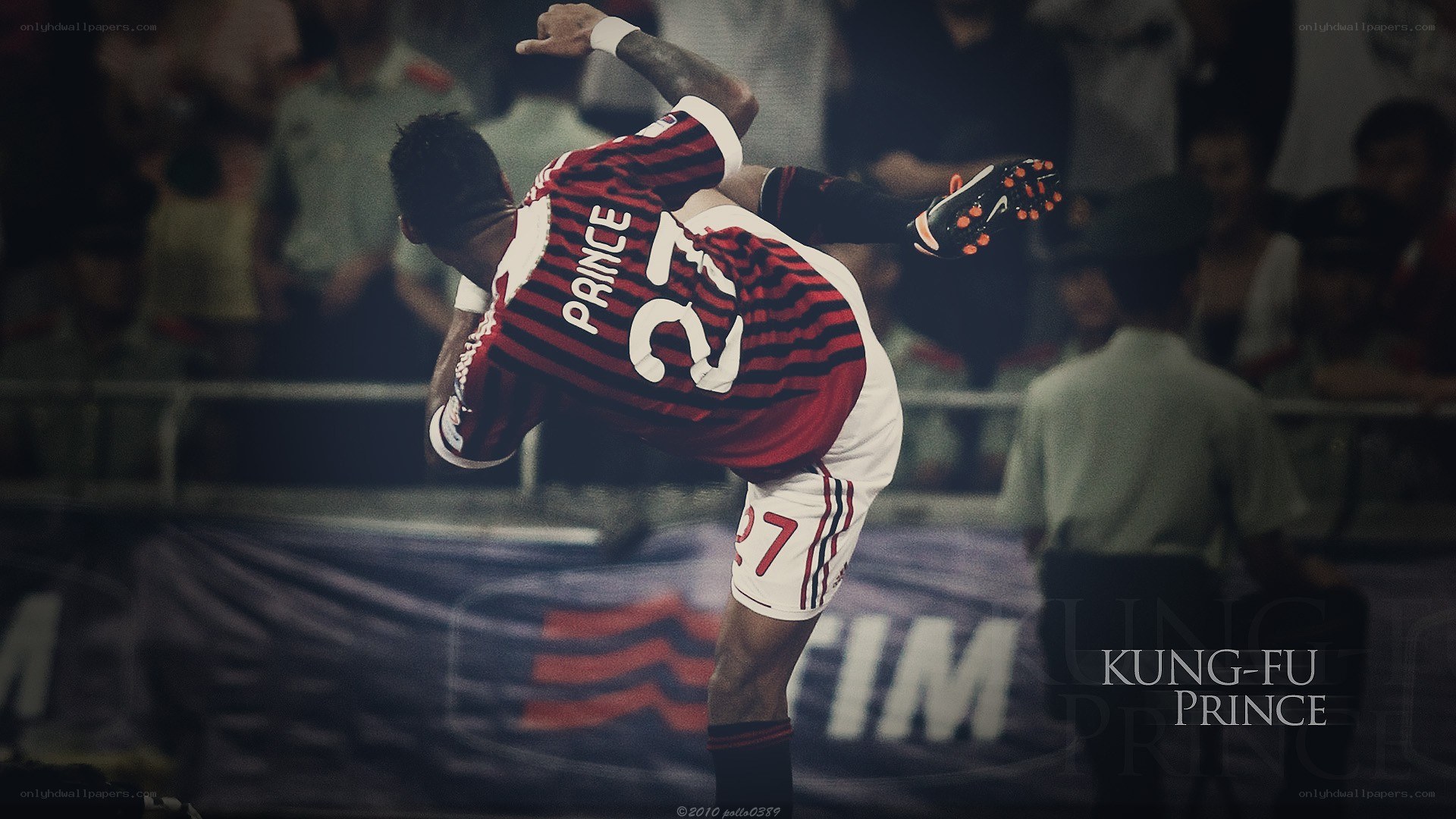 Soccer player performing kung fu kick