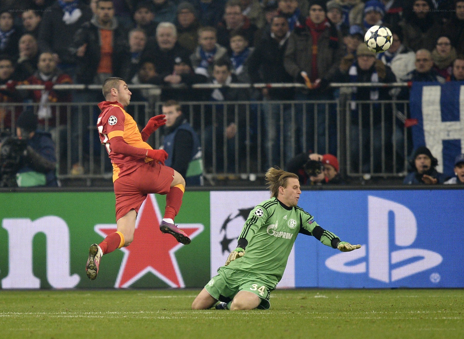 Soccer player scores against goalkeeper