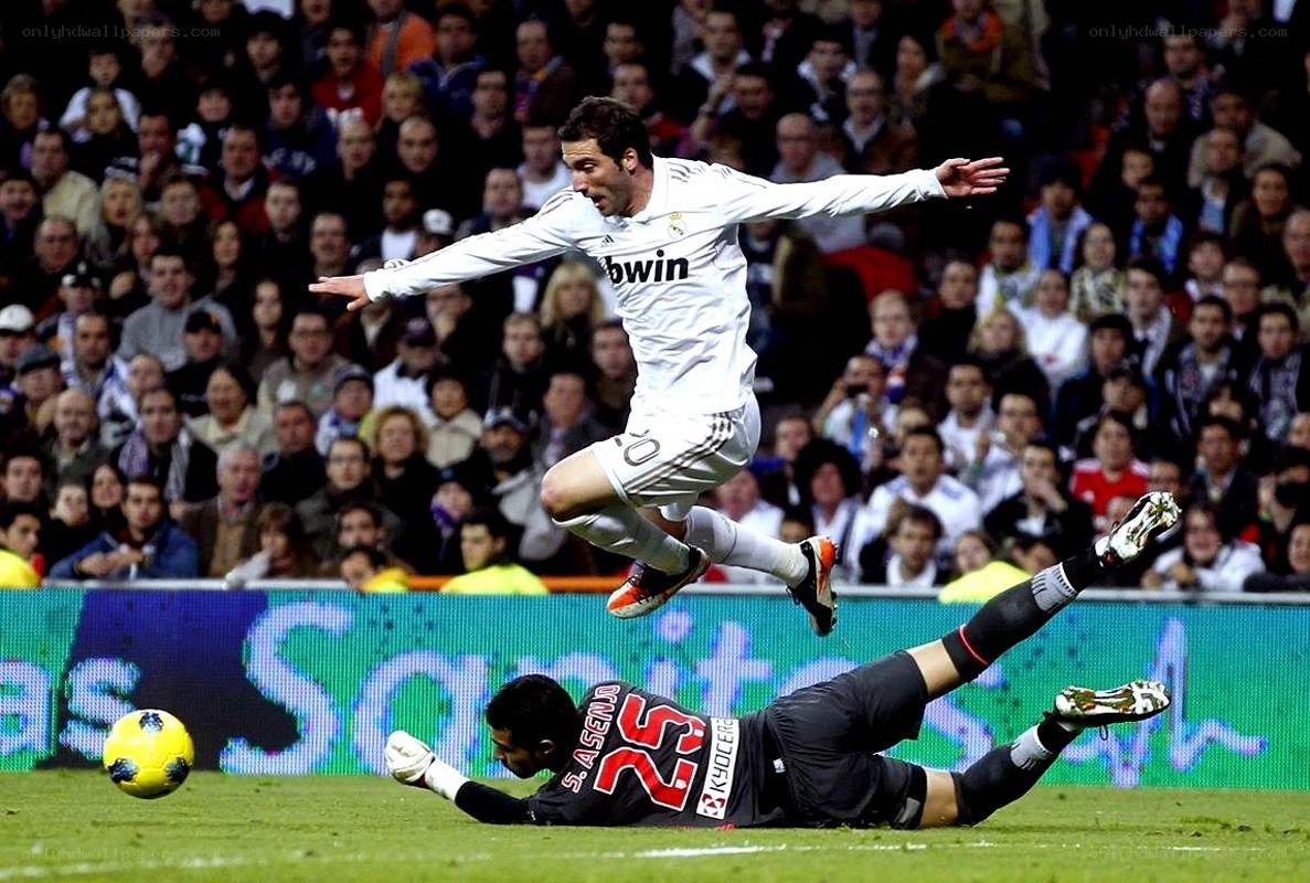 Soccer player scoring a goal