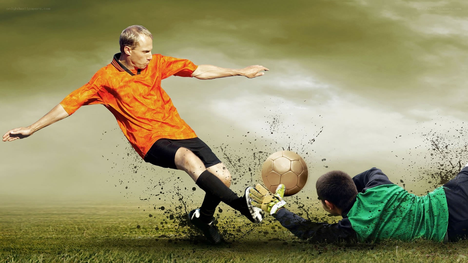 Soccer player scoring goal