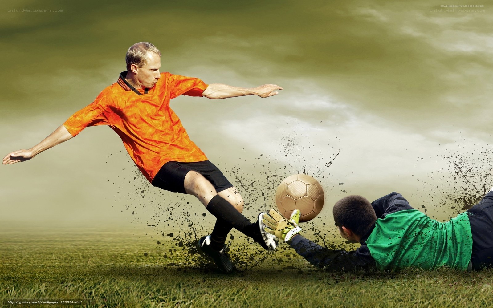 Soccer player scoring goal