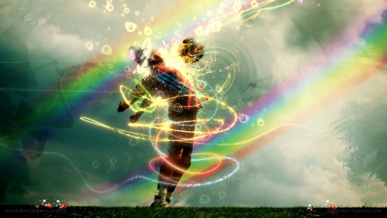Soccer player with rainbow energy