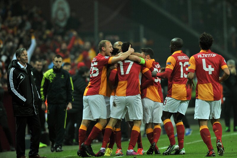 Soccer Players Celebrating — Red, Celebratory, Night, Photograph, Coach