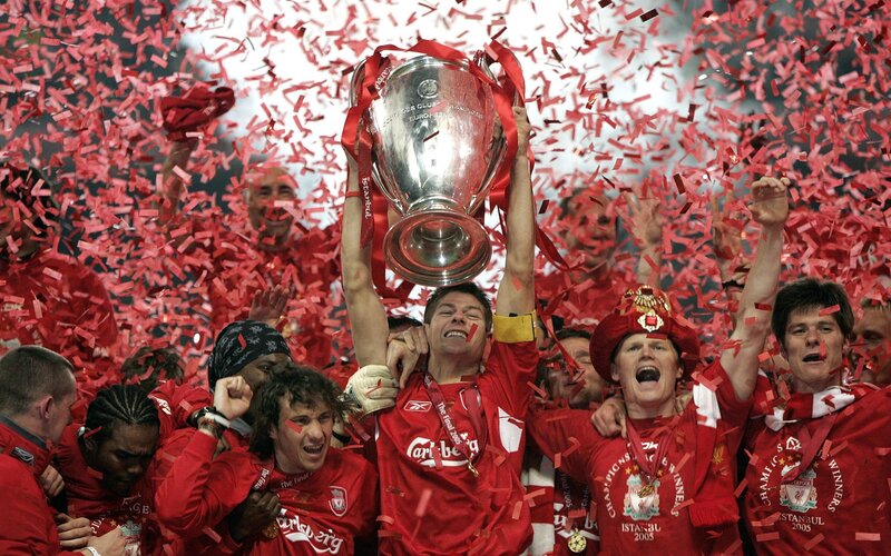 Soccer Players Celebrating — Red, Celebratory, Night, Photograph, Trophy, Confetti, Medals