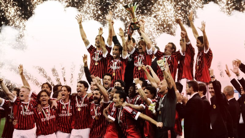Soccer Players Celebrating — Red, Celebratory, Night, Photograph, Trophy, Fireworks