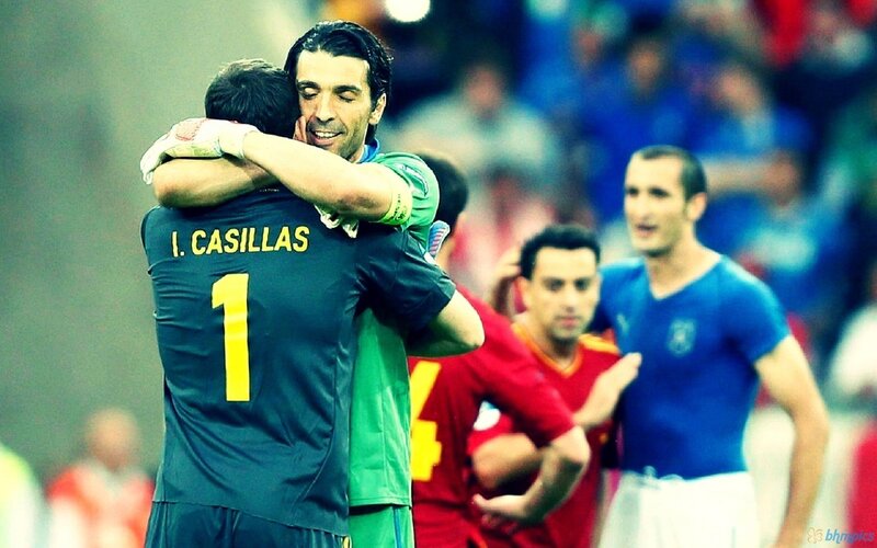 Soccer Players Hugging — Blue, Emotional