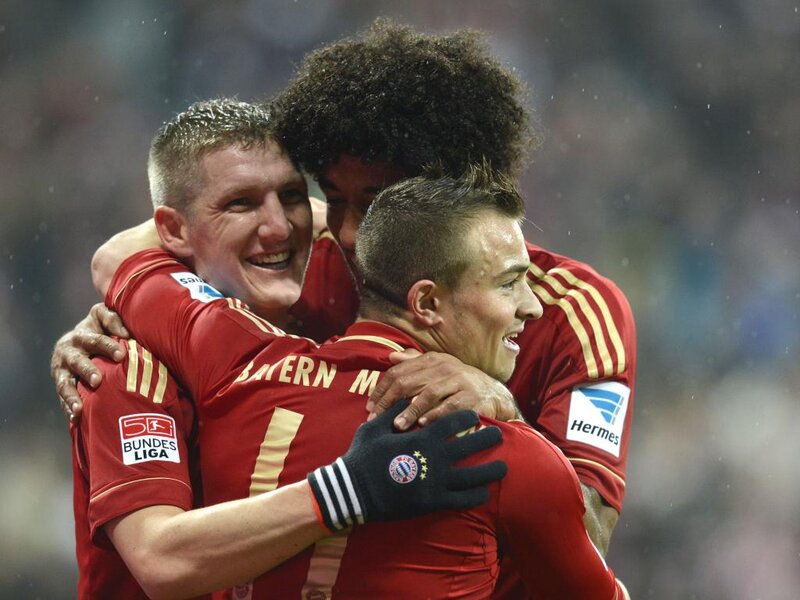 Soccer Players Hugging — Red