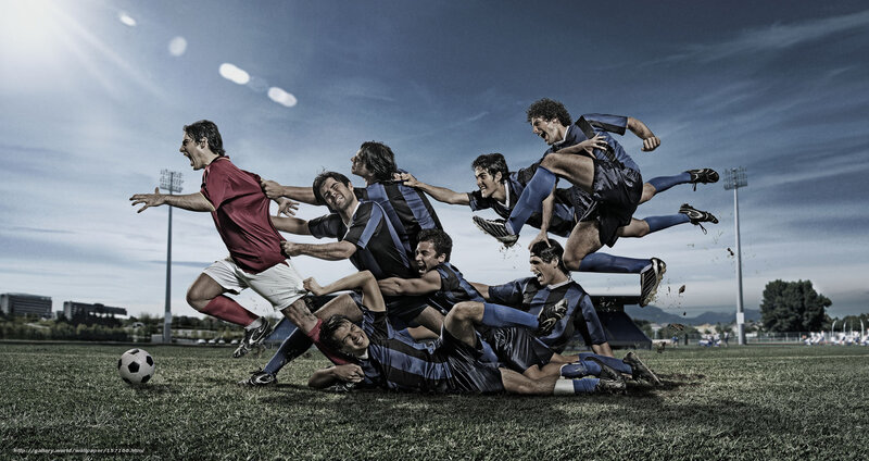 Soccer Players in Action — Blue, Dramatic, Afternoon